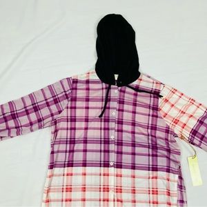 Paper + Tee Womens Long Sleeves Button Down Plaid Shirt Size 1X w/ A Hoddie Look